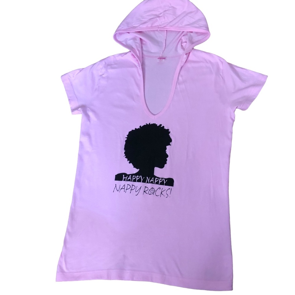 LAT  HAPPY NAPPY Nappy Rocks Pink Short Sleeve Hooded Shirt Size 2XL >runs small